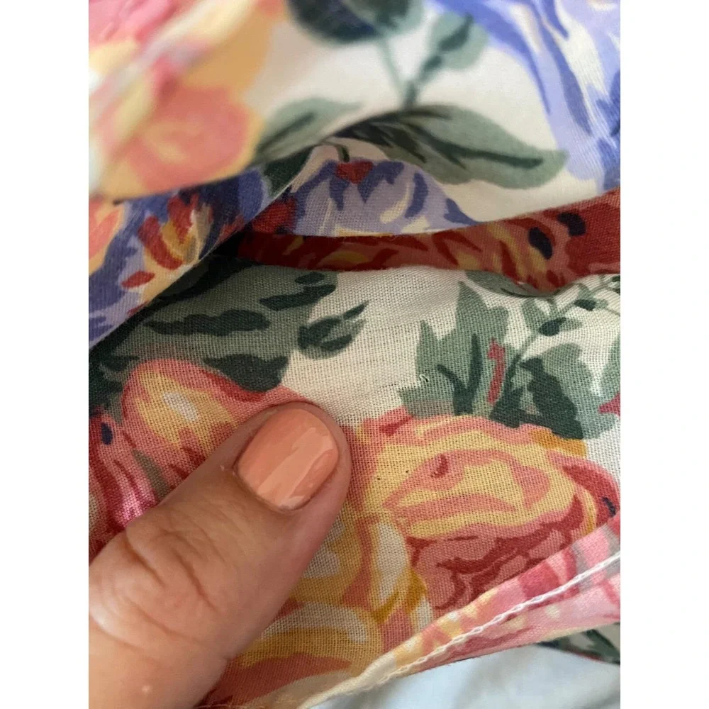 Vtg Twin Bedskirt‎ Floral Shabby Cottage Farmhouse Yellow Stripes Roses Peony